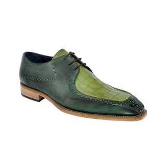 Duca Lavinio Men's Shoes Green/Olive Calf-Skin Leather/Croco Print Oxfords (D1039)-AmbrogioShoes