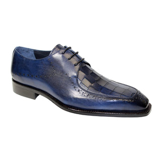 Duca Lavinio Men's Shoes Navy Calf-Skin Leather/Croco Print Oxfords (D1037)-AmbrogioShoes