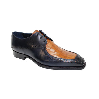 Duca Lavinio Men's Shoes Navy/Cognac Calf-Skin Leather/Croco Print Oxfords (D1040)-AmbrogioShoes