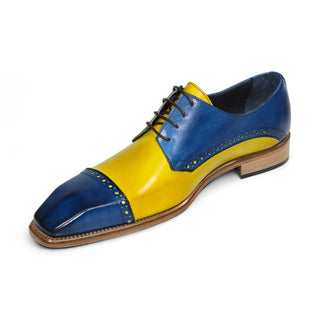 Duca Lombardi Men's Shoes Ocean Blue/Yellow Calf-Skin Leather Oxfords (D1158)-AmbrogioShoes