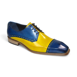 Duca Lombardi Men's Shoes Ocean Blue/Yellow Calf-Skin Leather Oxfords (D1158)-AmbrogioShoes