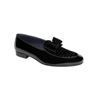 Duca Maratea Men's Shoes Black Patent Leather/Velvet/Crystal Formal Loafers (D1041)-AmbrogioShoes