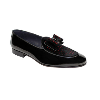 Duca Maratea Men's Shoes Black/Red Patent Leather/Velvet/Crystal Formal Loafers (D1042)-AmbrogioShoes