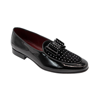 Duca Maratea Men's Shoes Black/White Patent Leather/Velvet/Crystal Formal Loafers (D1043)-AmbrogioShoes
