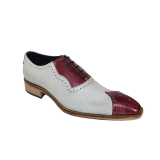 Duca Marino Men's Shoes Bordo/Bone Calf-Skin Leather/Snake Print Oxfords (D1048)-AmbrogioShoes