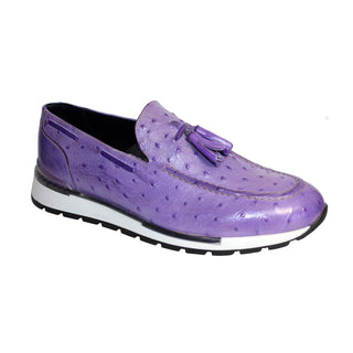 Duca Pavia Men's Shoes Lavender Calf-Skin Ostrich Print Leather Sneakers (D1058)-AmbrogioShoes