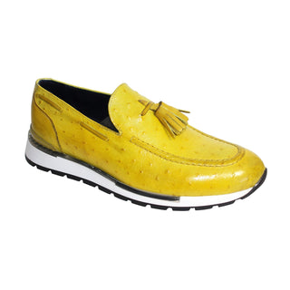Duca Pavia Men's Shoes Yellow Calf-Skin Ostrich Print Leather Sneakers (D1060)-AmbrogioShoes