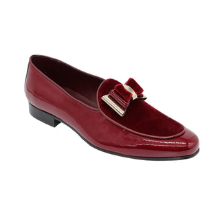 Duca Scala Men's Shoes Burgundy/Gold Patent Leather/Velvet Formal Loafers (D1069)-AmbrogioShoes
