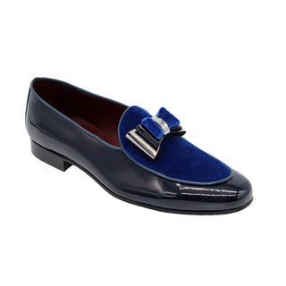 Duca Scala Men's Shoes Navy/Silver Patent Leather/Velvet Formal Loafers (D1070)-AmbrogioShoes