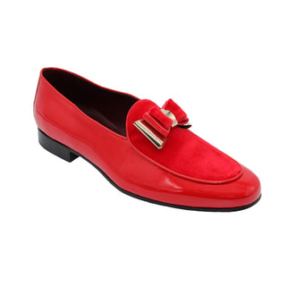 Duca Scala Men's Shoes Red/Gold Patent Leather/Velvet Formal Loafers (D1071)-AmbrogioShoes