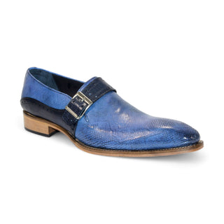 Duca Sezze Men's Shoes Powder Blue/Navy Snake Print/Calf-Skin Leather Loafers (D1172)-AmbrogioShoes