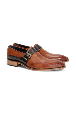 Duca Sezze Men’s Shoes Snake Embossed Calf-Skin Leather Single Monk-Strap (D1172)