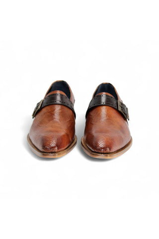 Duca Sezze Men’s Shoes Snake Embossed Calf-Skin Leather Single Monk-Strap (D1172)