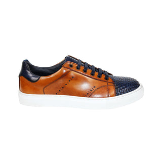 Duca Sorrento Men's Shoes Navy/Cognac Calf Sneakers (D1107)-AmbrogioShoes