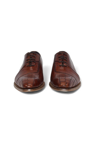 Duca Spoleto I Embossed Crocodile / Ostrich / Lizard Skin Print Calf-Skin Leather Oxford (D1185)-AmbrogioShoes