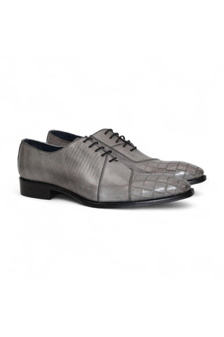 Duca Spoleto I Embossed Crocodile / Ostrich / Lizard Skin Print Calf-Skin Leather Oxford (D1185)-AmbrogioShoes