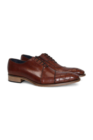 Duca Spoleto I Embossed Crocodile / Ostrich / Lizard Skin Print Calf-Skin Leather Oxford (D1185)-AmbrogioShoes