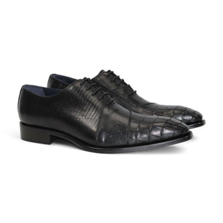 Duca Spoleto I Men's Shoes Embossed Crocodile / Ostrich / Lizard Skin Print Calf-Skin Leather Oxford (D1185)-AmbrogioShoes