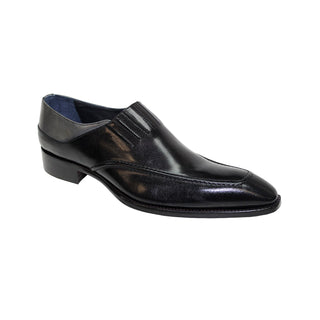 Duca Trani Men's Shoes Black/Grey Calf-Skin Leather Loafers (D1081)-AmbrogioShoes