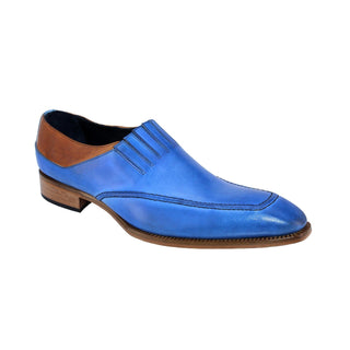 Duca Trani Men's Shoes Light Blue/Cognac Calf-Skin Leather Loafers (D1082)-AmbrogioShoes