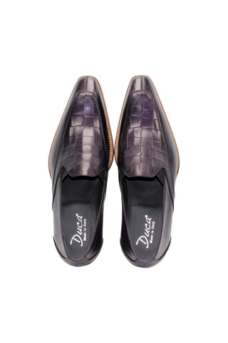 Duca Trento Men’s Shoes Crocodile Embossed Calf-Skin Leather Loafer (D1083)
