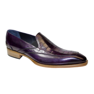Duca Trento Men's Shoes Purple Calf-Skin Leather/Croco Print Loafers (D1084)-AmbrogioShoes