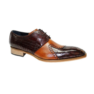 Duca Valentano Men's Shoes Brown/Cognac Calf-Skin Croco Print Leather/Calf Oxfords (D1087)-AmbrogioShoes