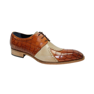 Duca Valentano Men's Shoes Cognac/Beige Calf-Skin Croco Print Leather/Calf Oxfords (D1088)-AmbrogioShoes
