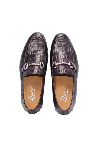 Duca Vasto Men’s Shoes Crocodile Embossed Calf-Skin Leather Horse-bit Loafer (D1178)