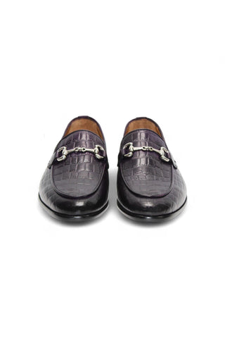 Duca Vasto Men’s Shoes Crocodile Embossed Calf-Skin Leather Horse-bit Loafer (D1178)