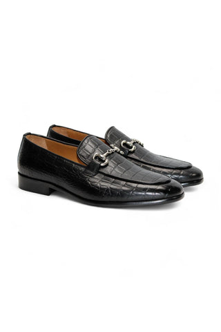 Duca Vasto Men’s Shoes Crocodile Embossed Calf-Skin Leather Horse-bit Loafer (D1178)