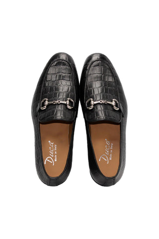 Duca Vasto Men’s Shoes Crocodile Embossed Calf-Skin Leather Horse-bit Loafer (D1178)