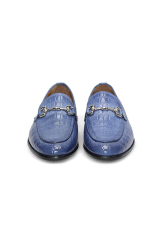 Duca Vasto Men’s Shoes Crocodile Embossed Calf-Skin Leather Horse-bit Loafer (D1178)