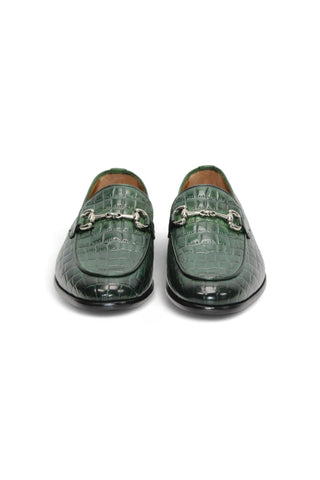 Duca Vasto Men’s Shoes Crocodile Embossed Calf-Skin Leather Horse-bit Loafer (D1178)