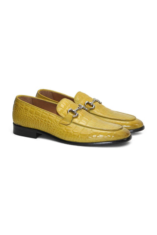 Duca Vasto Men’s Shoes Crocodile Embossed Calf-Skin Leather Horse-bit Loafer (D1178)
