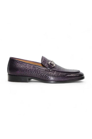 Duca Vasto Men’s Shoes Crocodile Embossed Leather Horse-bit Loafer (D1178)