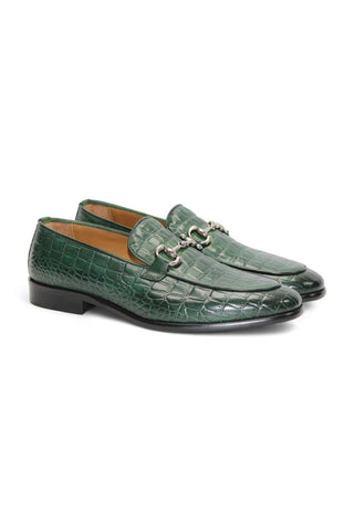 Duca Vasto Men’s Shoes Crocodile Embossed Leather Horse-bit Loafer (D1178)