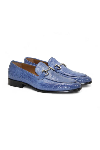 Duca Vasto Men’s Shoes Crocodile Embossed Leather Horse-bit Loafer (D1178)