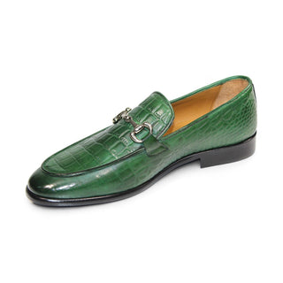 Duca Vasto Men's Shoes Green Croco Print Leather Loafers (D1178)-AmbrogioShoes