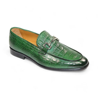 Duca Vasto Men's Shoes Green Croco Print Leather Loafers (D1178)-AmbrogioShoes