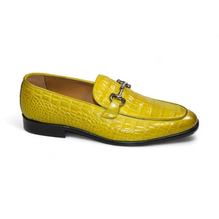 Duca Vasto Men's Shoes Yellow Croco Print Leather Loafers (D1179)-AmbrogioShoes