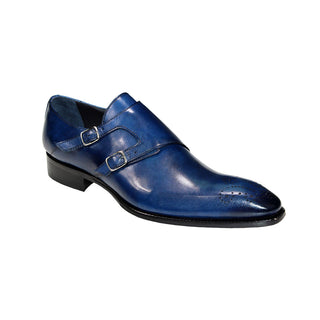 Duca Vergarto Men's Shoes Blue Calf-Skin Leather Monkstraps Oxfords (D1120)-AmbrogioShoes