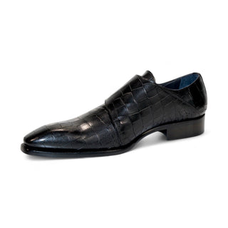 Duca Vergato Men's Shoes Black Calf-Skin Leather Monkstraps Oxfords (D1098)-AmbrogioShoes