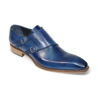 Duca Vergato Men's Shoes Blue Calf-Skin Leather Monkstraps Oxfords (D1120)-AmbrogioShoes