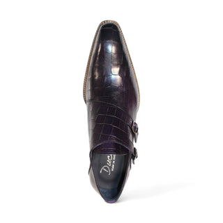 Duca Vergato Men's Shoes Purple Calf-Skin Leather Monkstraps Oxfords (D1099)-AmbrogioShoes