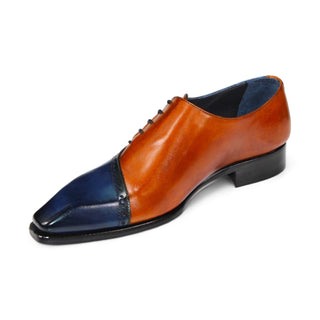 Duca Veroli Men's Shoes Navy/Gold Calf-Skin Leather Oxfords (D1137)-AmbrogioShoes