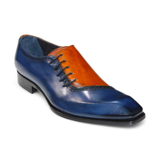 Duca Veroli Men's Shoes Navy/Gold Calf-Skin Leather Oxfords (D1137)-AmbrogioShoes