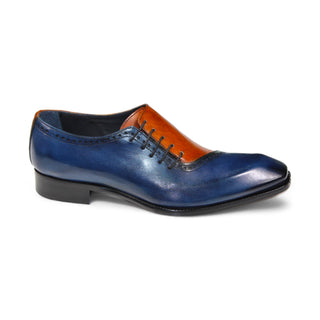 Duca Veroli Men's Shoes Navy/Gold Calf-Skin Leather Oxfords (D1137)-AmbrogioShoes