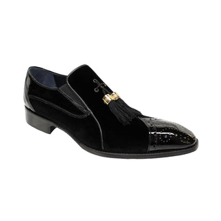Duca Vincenza Men's Shoes Black Velvet/Patent Leather Formal Loafers (D1101)-AmbrogioShoes