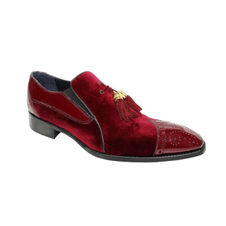 Duca Vincenza Men's Shoes Burgundy Velvet/Patent Leather Formal Loafers (D1102)-AmbrogioShoes